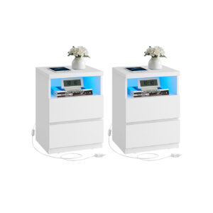 2 Naktinių staliukų kompl. | Reguliuojamas LED | 35 x 40 x 55 cm | Balta