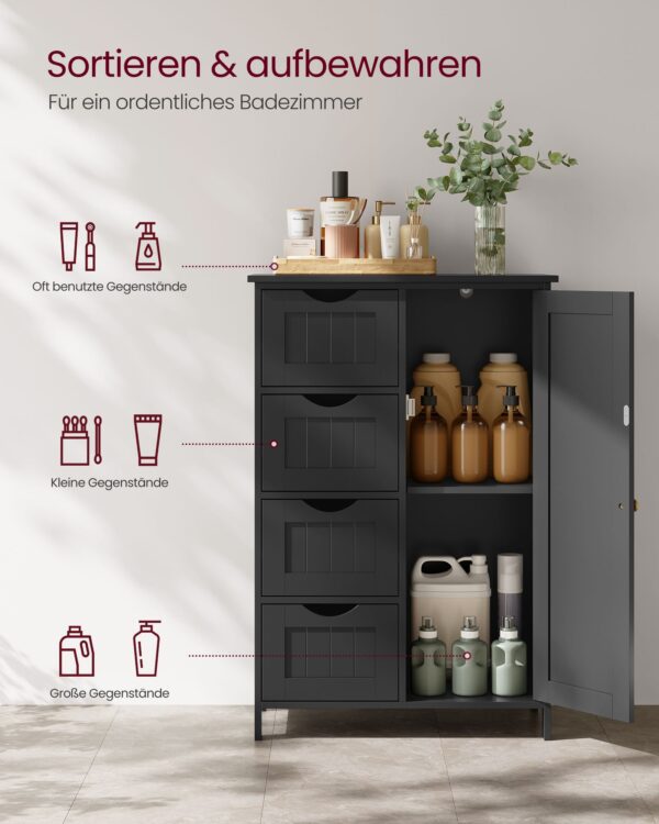 Užadara vonios spintelė | 4 stalčiai ir durelės | 35 x 65 x 90 cm | Juoda