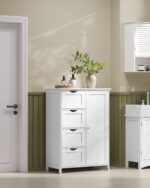 Užadara vonios spintelė | 4 stalčiai ir durelės | 35 x 65 x 90 cm | Balta