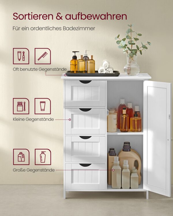 Užadara vonios spintelė | 4 stalčiai ir durelės | 35 x 65 x 90 cm | Balta