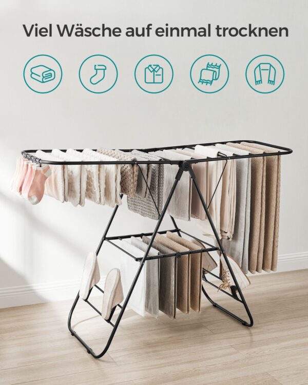 Plieninė sulankstoma Skalbinių džiovyklė | 51 x 147 x (97/112/128) cm | Juoda
