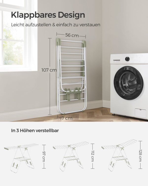 Plieninė sulankstoma Skalbinių džiovyklė | 51 x 147 x (97/112/128) cm | Balta, Žalia