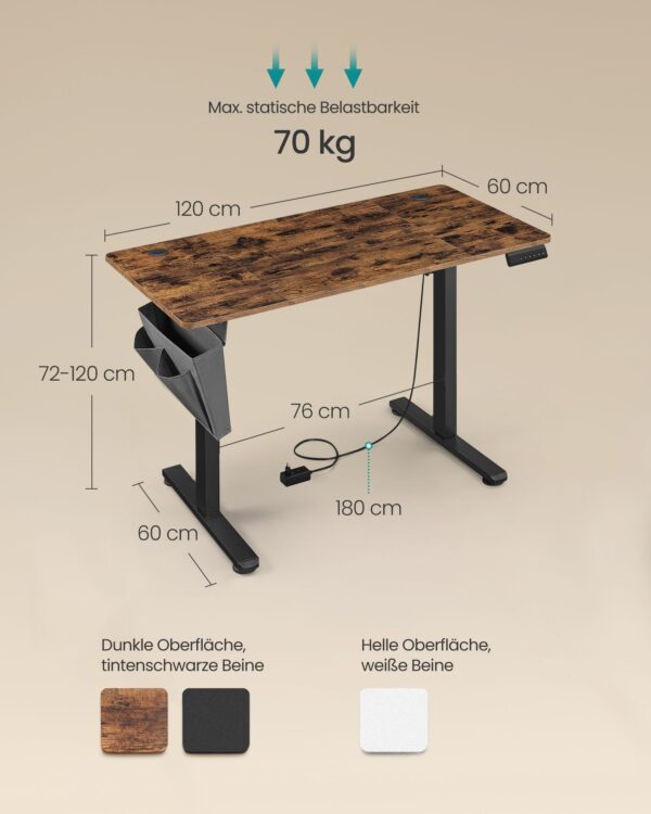 Elektrinis Reguliuojamo aukščio stalas | 60 x 120 x (72-120) cm | Juoda, Ruda