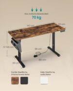 Reguliuojamo aukščio stalas elektrinis | 60 x 140 x (72-120) cm |  Juoda, Ruda