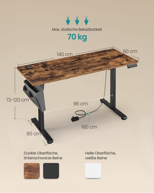 Reguliuojamo aukščio stalas elektrinis | 60 x 140 x (72-120) cm |  Juoda, Ruda