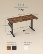 Reguliuojamo aukščio stalas elektrinis 70 x 160 x (72-120) cm | 60 x 160 | Juoda, Ruda