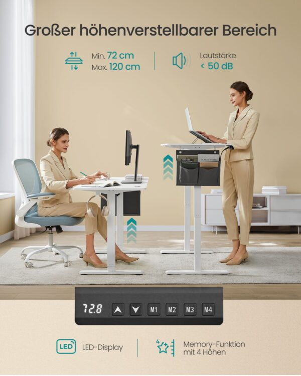 Reguliuojamo aukščio stalas elektrinis 70 x 160 x (72-120) cm | 60 x 160 | Balta