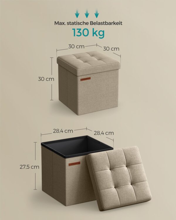 Pufas su daiktadėže iki 300 kg | 30 x 30 x 30 cm | Ruda