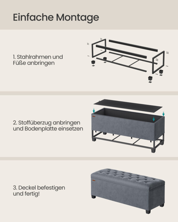 Minkštasuolis su daiktadėže ant kojelių | 300 kg | 40 x 110 x 40 cm | Pilka