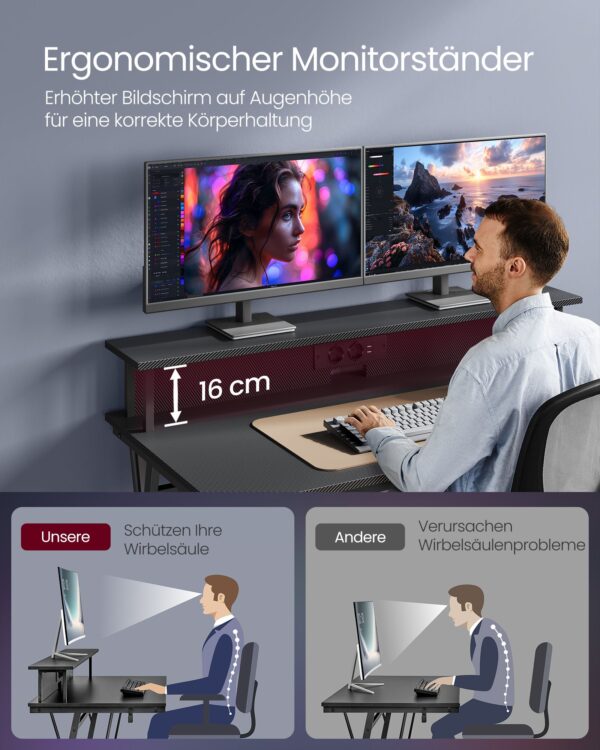 Kompiuterio stalas | USB ir el. lizdai | LED | 60 x 120 x 76 cm | Juoda
