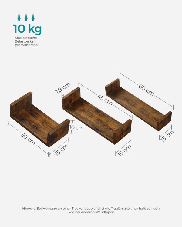 Sieninių lentynų komplektas 30/45/60 cm| 10kg | 15 x 45 x 10 cm | Ruda
