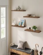 4 vnt. Sieninių lentynų komplektas | Nematomi laikikliai | 20 x 60 x 3,8 cm | Ruda