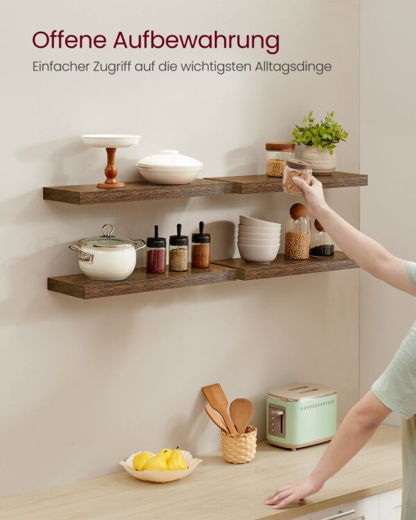 4 vnt. Sieninių lentynų komplektas | Nematomi laikikliai | 20 x 60 x 3,8 cm | Ruda