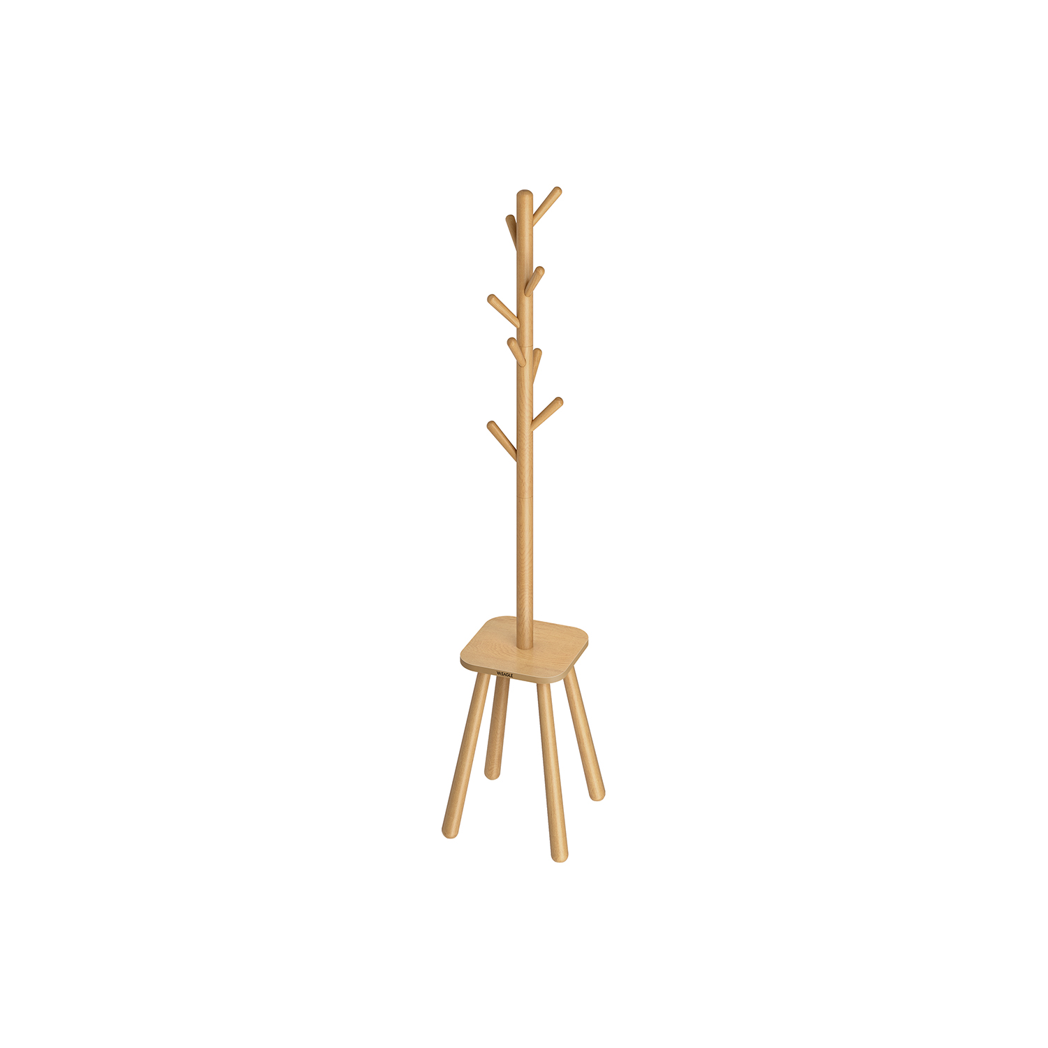 RCR033N01-1 Drabužių kabykla su lentynėle raktams | 8 kabliukai | 34,7 x 34,7 x 170,5 cm | Smėlio