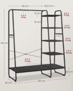 Pastatoma Drabužių kabykla su 5 letynomis | 45 x 120 x 160 cm | Juoda
