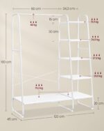 Pastatoma Drabužių kabykla su 5 letynomis | 45 x 120 x 160 cm | Balta