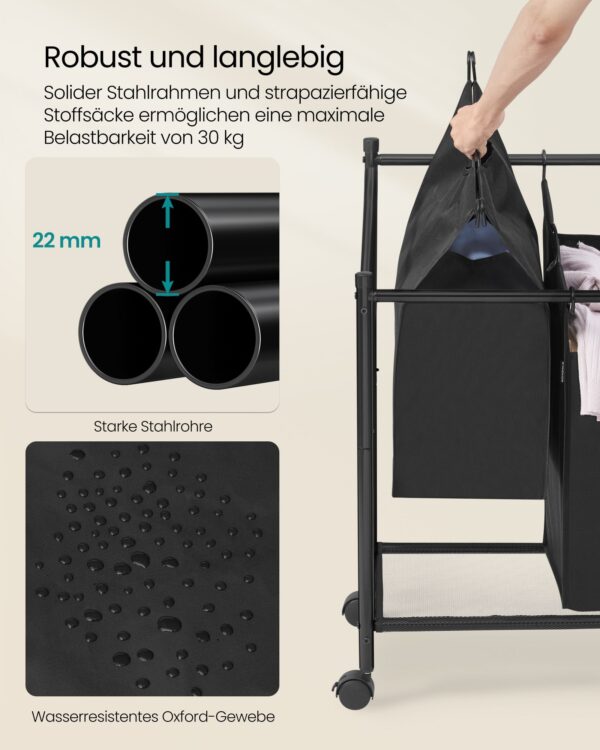 Skalbinių rūšiavimo krepšiai | 3 x 45L | Ratukai | 80 x 38,5 x 67 | Juoda