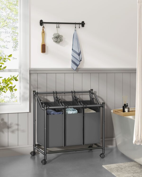 Skalbinių rūšiavimo krepšiai | 3 x 45L | Ratukai | 80 x 38,5 x 67 | Pilka