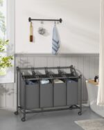 Skalbinių rūšiavimo krepšiai | 4 x 45L | Ratukai | 105 x 38,5 x 67 | Pilka