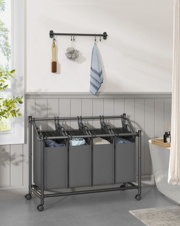 Skalbinių rūšiavimo krepšiai | 4 x 45L | Ratukai | 105 x 38,5 x 67 | Pilka