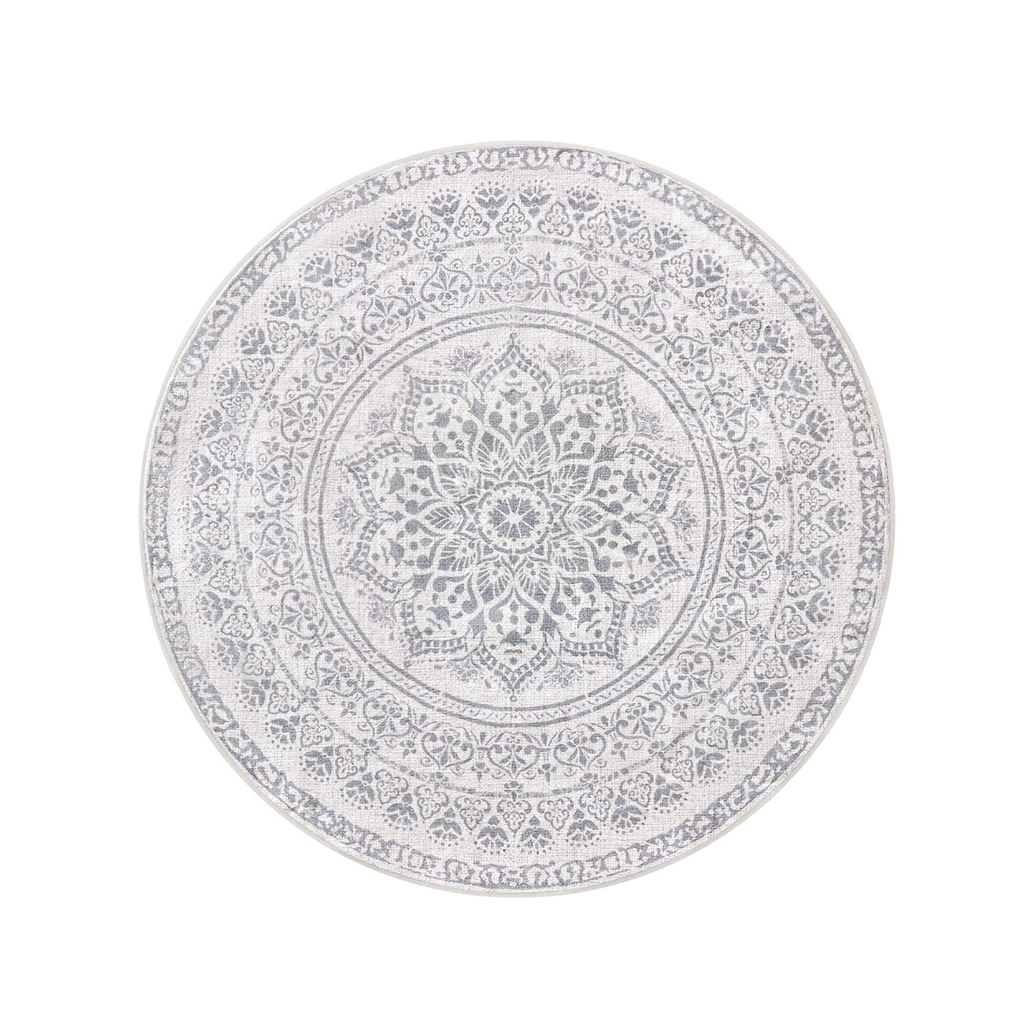 TAR051G01-1 Boho stiliaus apskritas kilimas su raštais | 120 x 120 cm | Pilka