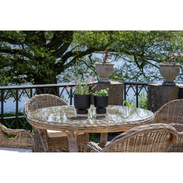 Rataninis lauko Valgomojo stalas su stiklu | 120 x 120 x 77 cm | Pilka, Natūrali