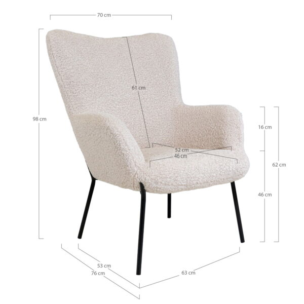 Teddy fotelis | 70 x 98 x 79 cm | Balta