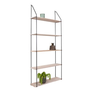 Pakabinama sieninė lentyna | 5 lentynos | 65 x 145 x 17 cm | Juoda | Natūrali