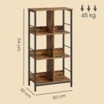 Daiktų lentyna su 6 skyriais: matmenų schema; spalva juoda, ruda