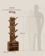 Knygų lentyna medžio formos: matmenų schema; spalva ruda