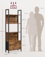 Knygų lentyna su stalčiumi: matmenų schema; spalva juoda, ruda