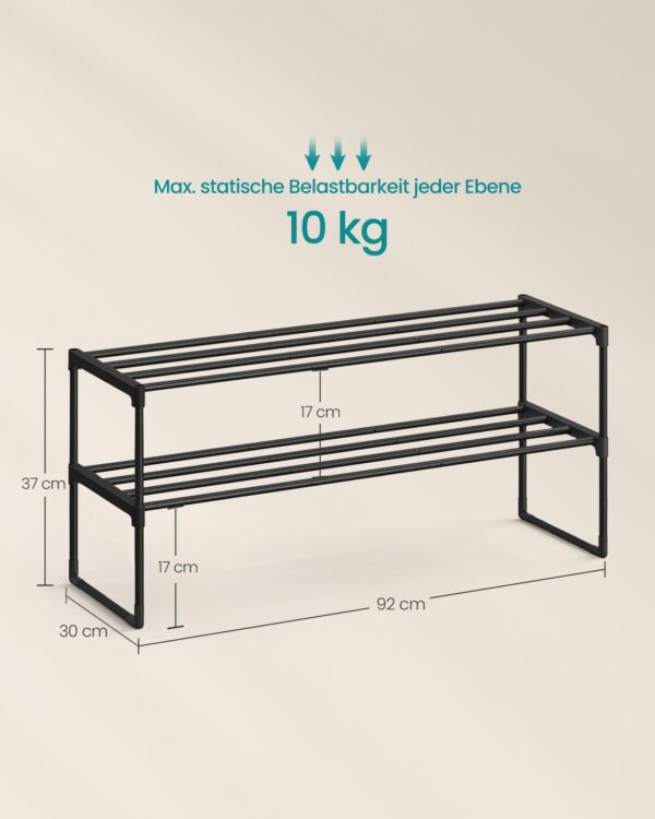 Metalinė batų lentyna, 2 aukštų: matmenų schema