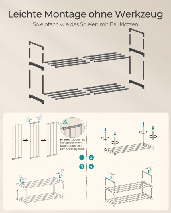 Metalinė batų lentyna, 2 aukštų: surinkimo schema