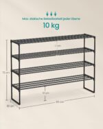Metalinė batų lentyna, 4 aukštų: matmenų schema