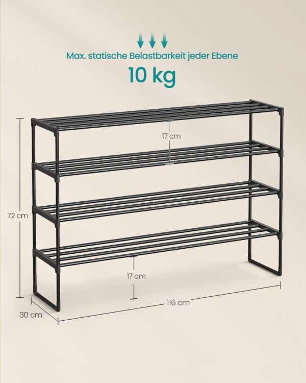 Metalinė batų lentyna, 4 aukštų: matmenų schema