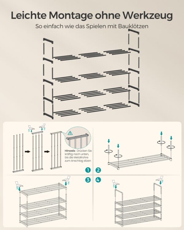 Metalinė batų lentyna, 4 aukštų: surinkimo schema