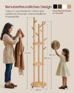 Pastatoma kabykla su mediniais kabliais ir lentynėlėmis: matmenų schema; spalva natūrali