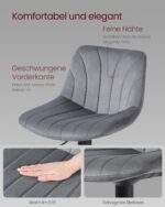Reguliuojamos veliūrinės baro kėdės, 2 vnt.: medžiagų ir konstrukcijos detalės; spalva pilka