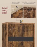 Siaura knygų lentyna, 3 aukštų: tvirtinimo ir stabilumo detalės; spalva ruda