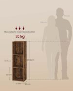 Siaura knygų lentyna, 3 aukštų: matmenų schema; spalva ruda