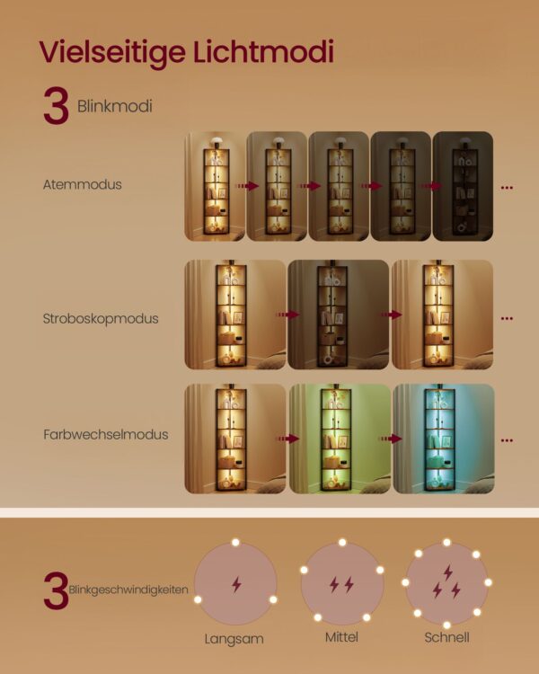 Siaura lentyna su LED apšvietimu: apšvietimo režimai